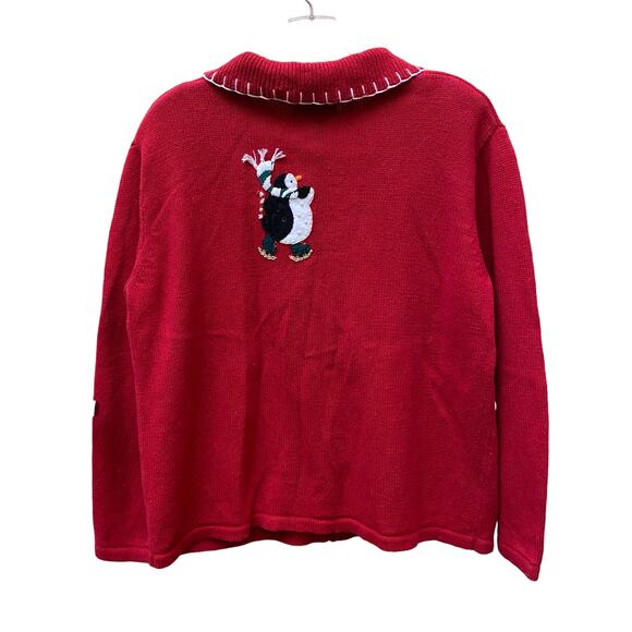 Ice Skating Penguins M Sweater Zip Front Ugly Christmas Sweater CARLY ST. CLAIRE - Picture 13 of 13